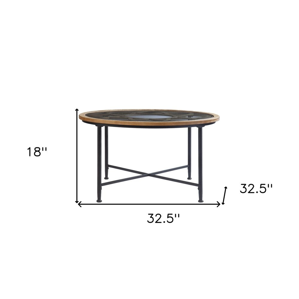 33" Floral Design Glass Top Round Coffee Table