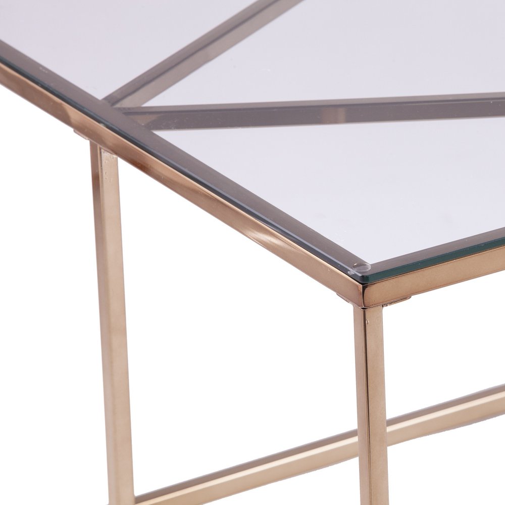 42" Clear and Champagne Glass and Metal Coffee Table