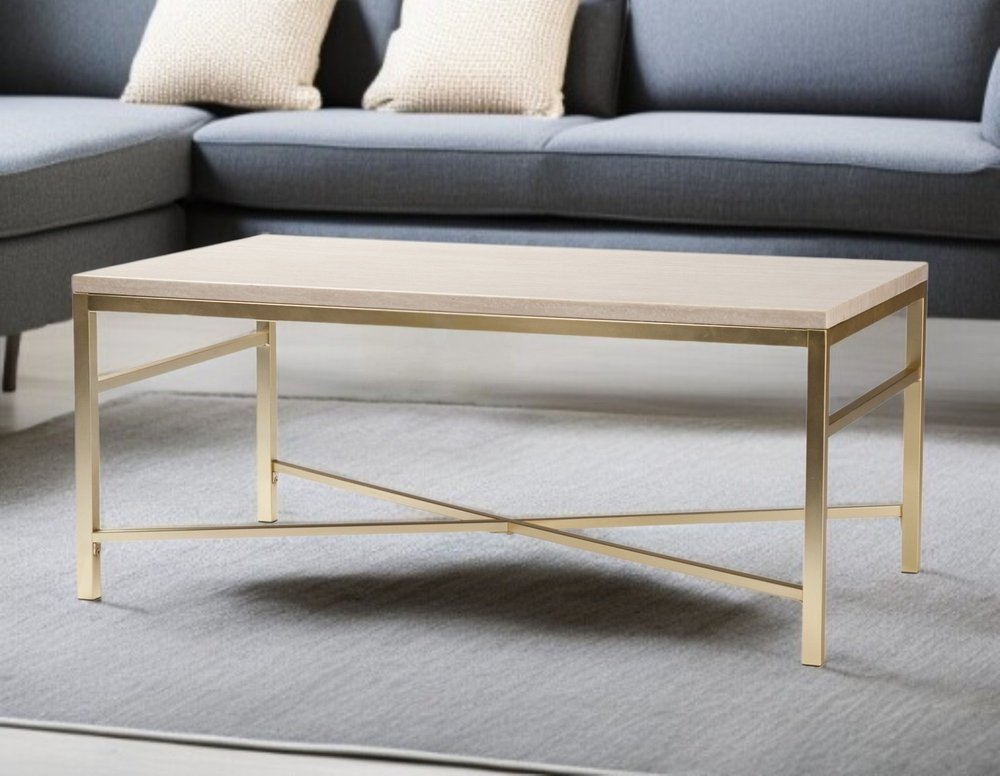 42" Off White Manufactured Wood And Metal Rectangular Coffee Table