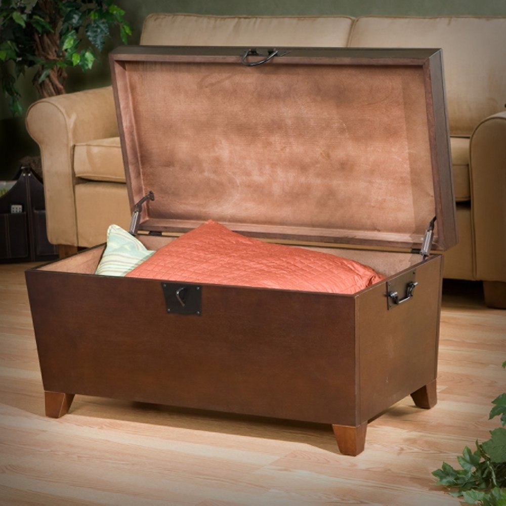 39" Brown Wood With Iron Trunk Coffee Table