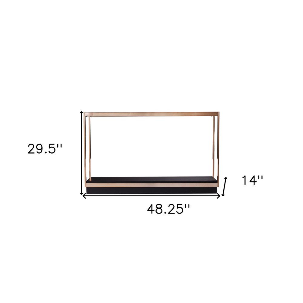 48" Clear Black and Champagne Glass Floor Shelf Console Table With Shelf