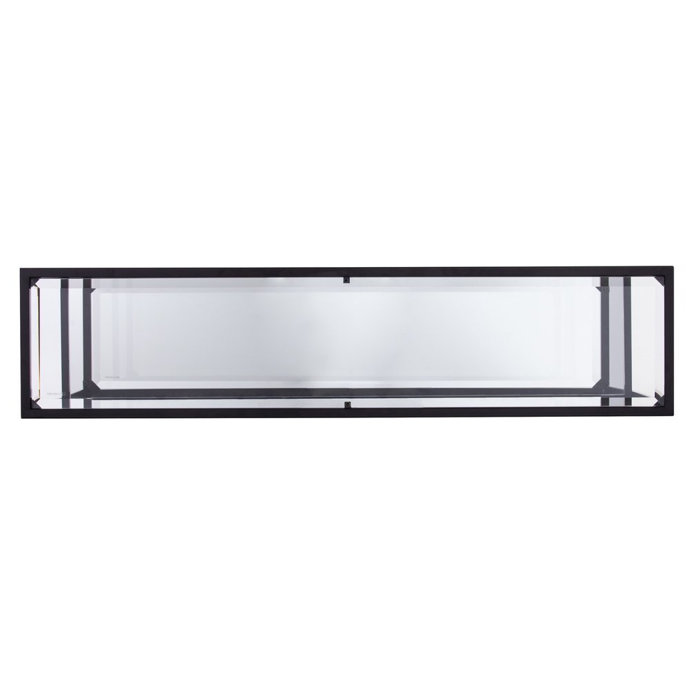 52" Clear and Black Glass Mirrored Sled Console Table With Shelves