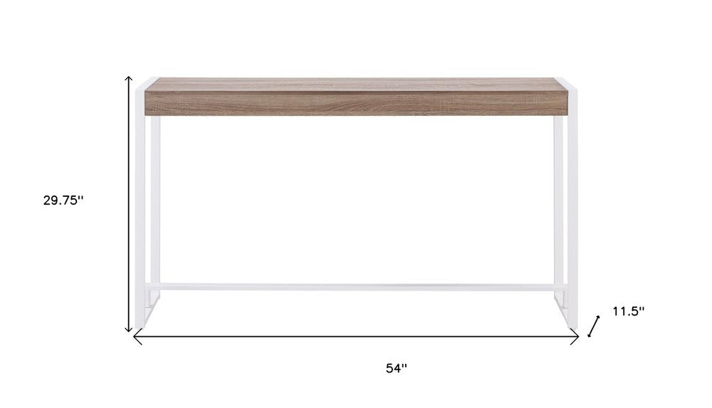 54" Gray Brown and White Sled Console Table