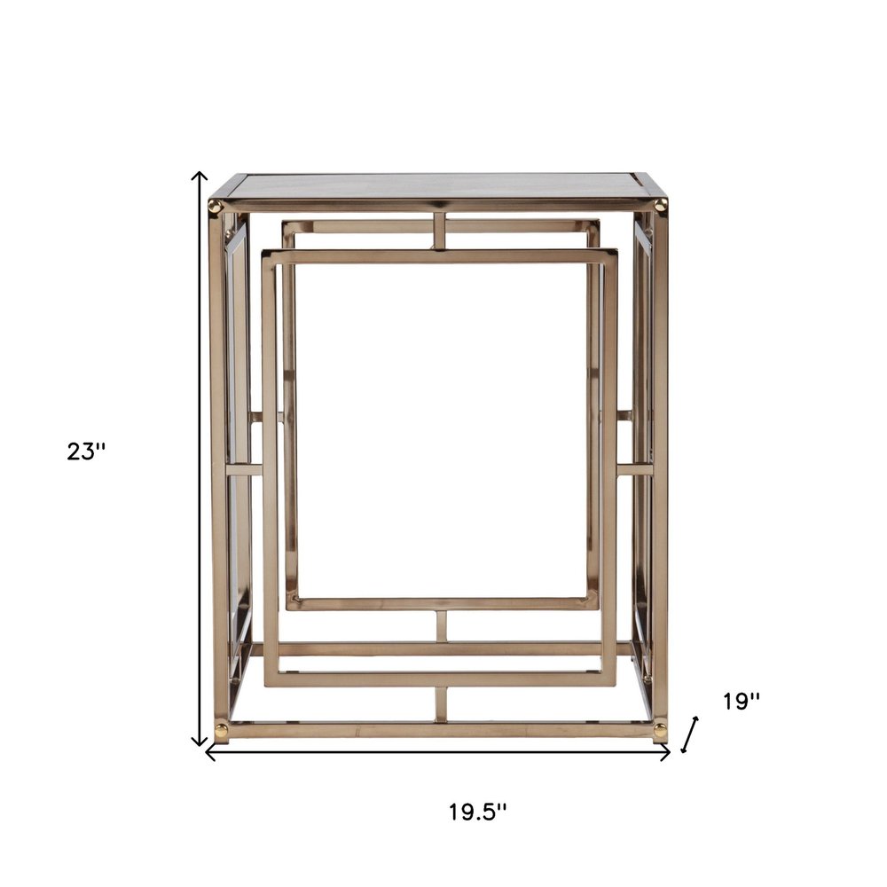 23" Champagne Glass And Iron Square End Table