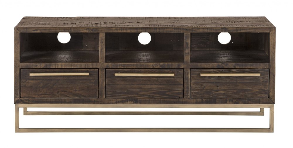 52" Deep Taupe Reclaimed Pine And Plywood Open Shelving TV Stand