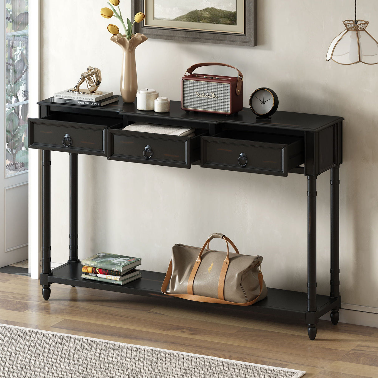 Console Table Sofa Table With Drawers For Entryway With Projecting Drawers And Long Shelf by Couch.com