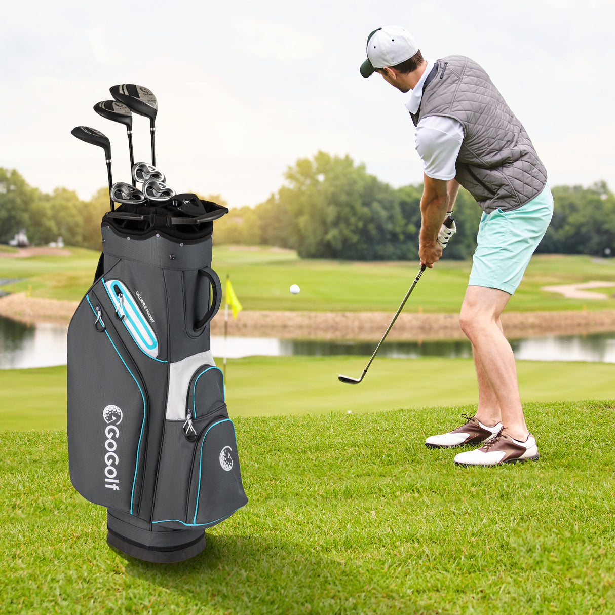 Golf Cart Bag Lightweight Portable Golf Club Organizer Bag-Gray