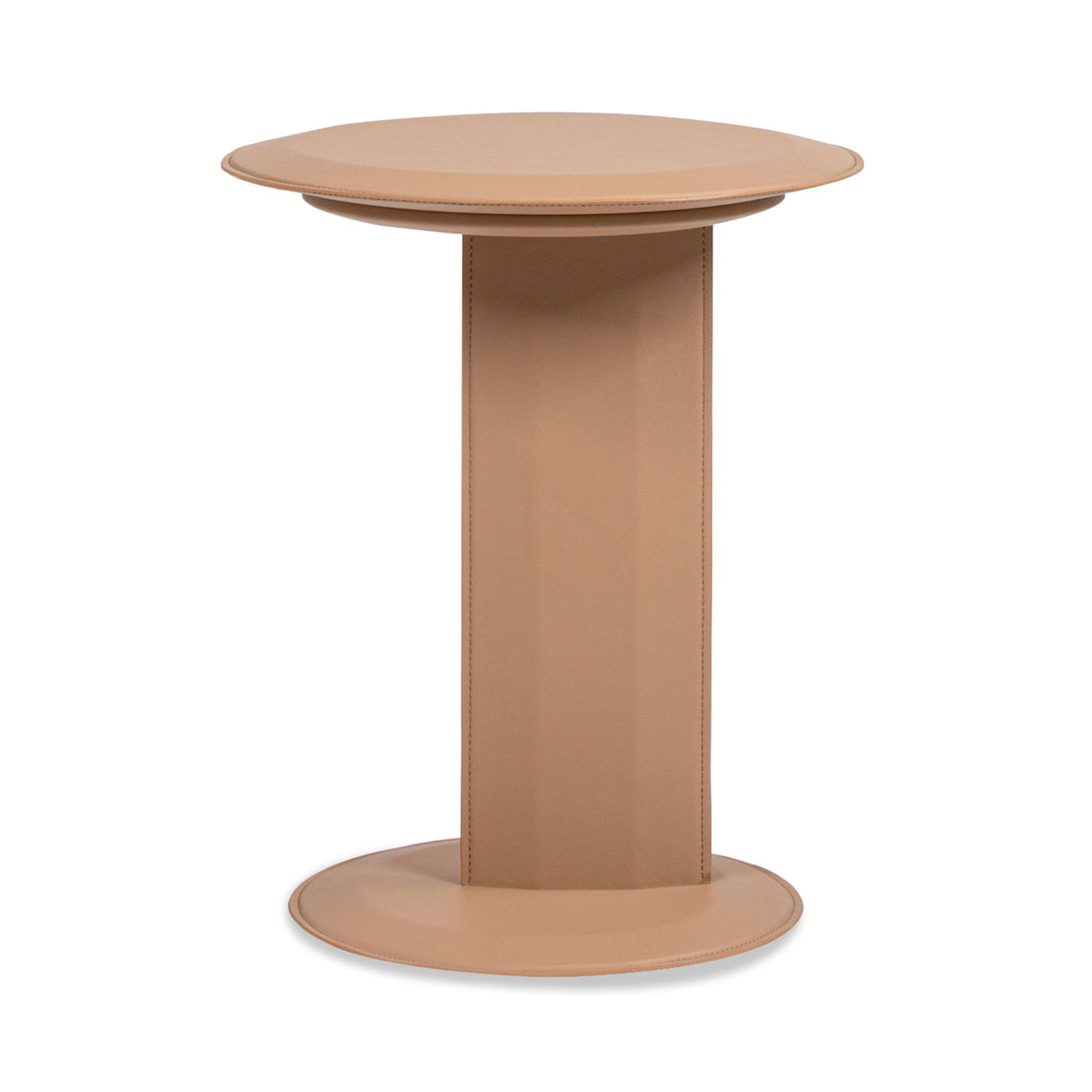 Couch.com Mode Leatherette Round C-Shaped Sofa Side Table Saddle Brown, Durable Design, Weather-Resistant, Faux Leather Construction, Light Brown Finish by Couch.com