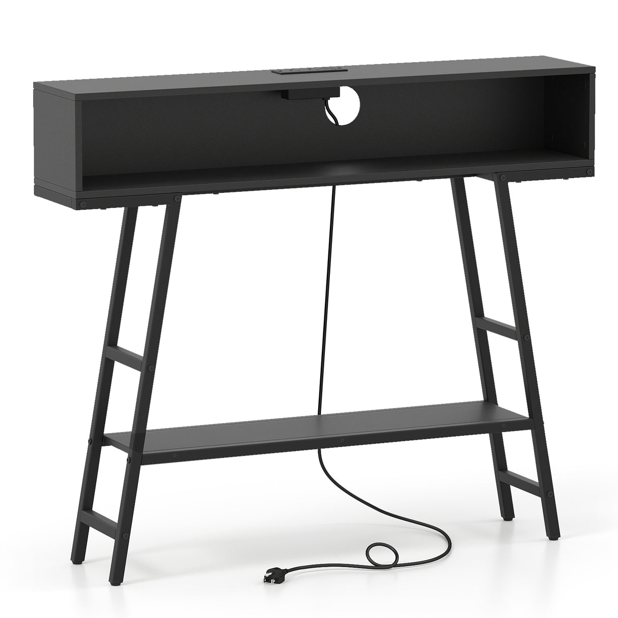 40" Console Table with Charging Station and LED Lights-Black