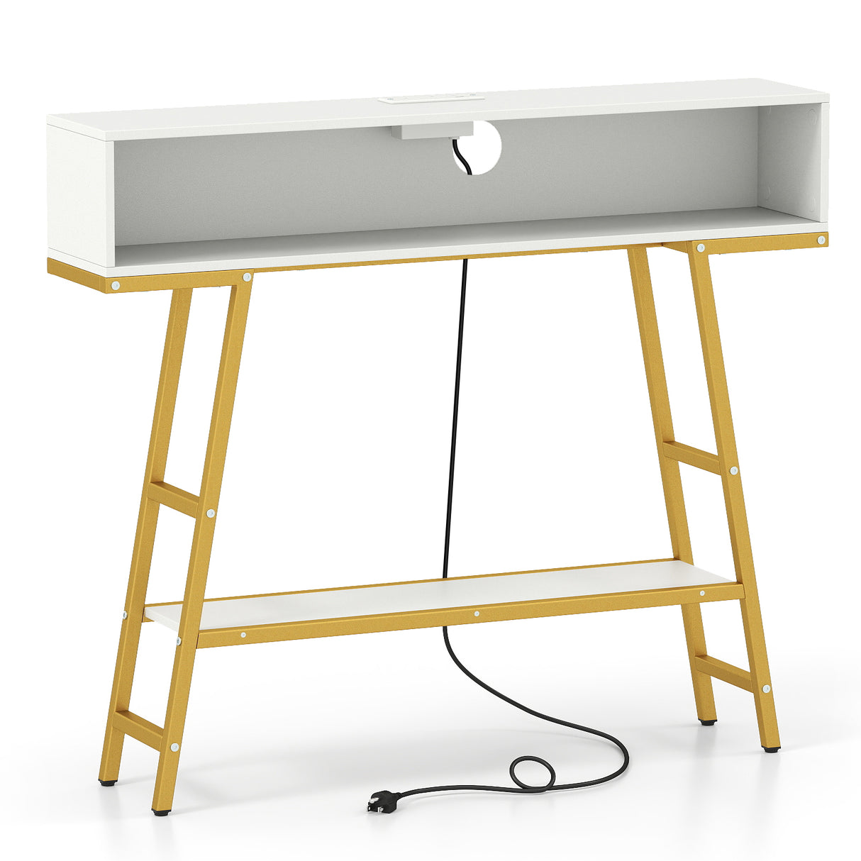 40" Console Table with Charging Station and LED Lights-White