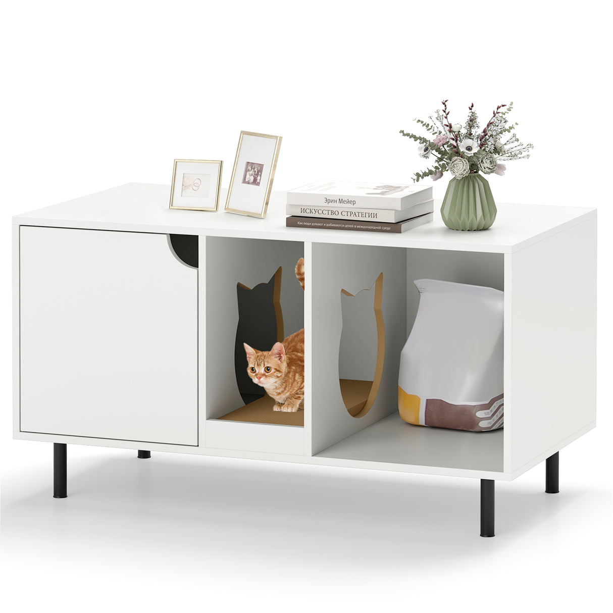 40 Inch Cat Litter Box Enclosure for 2 Cats Hidden Cat Washroom-White