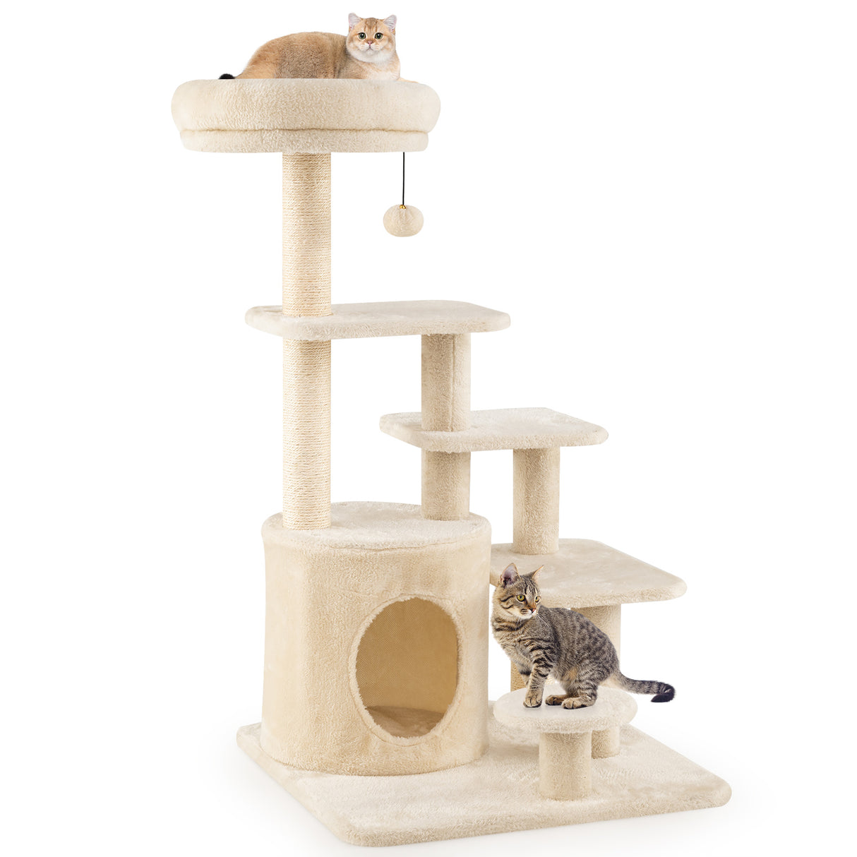 40 Inch Multi-level Cat Tower with Condo and Dangling Jingle Ball-Beige