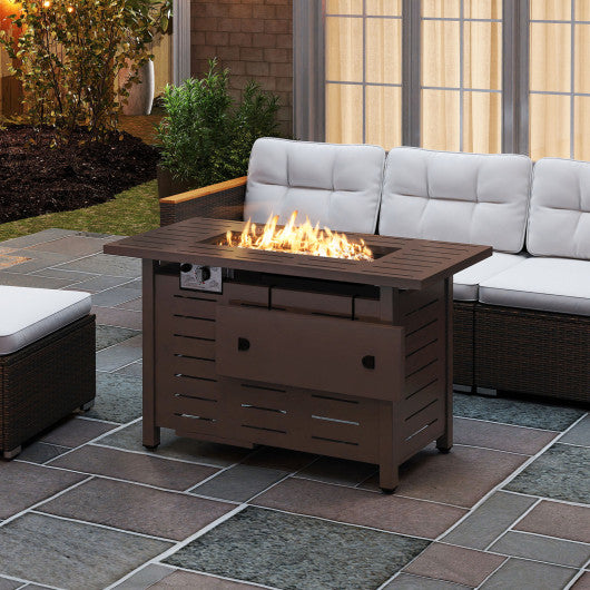 40 Inch Outdoor Propane Fire Pit Rectangle Gas Fire Table with Lava Rocks-Brown