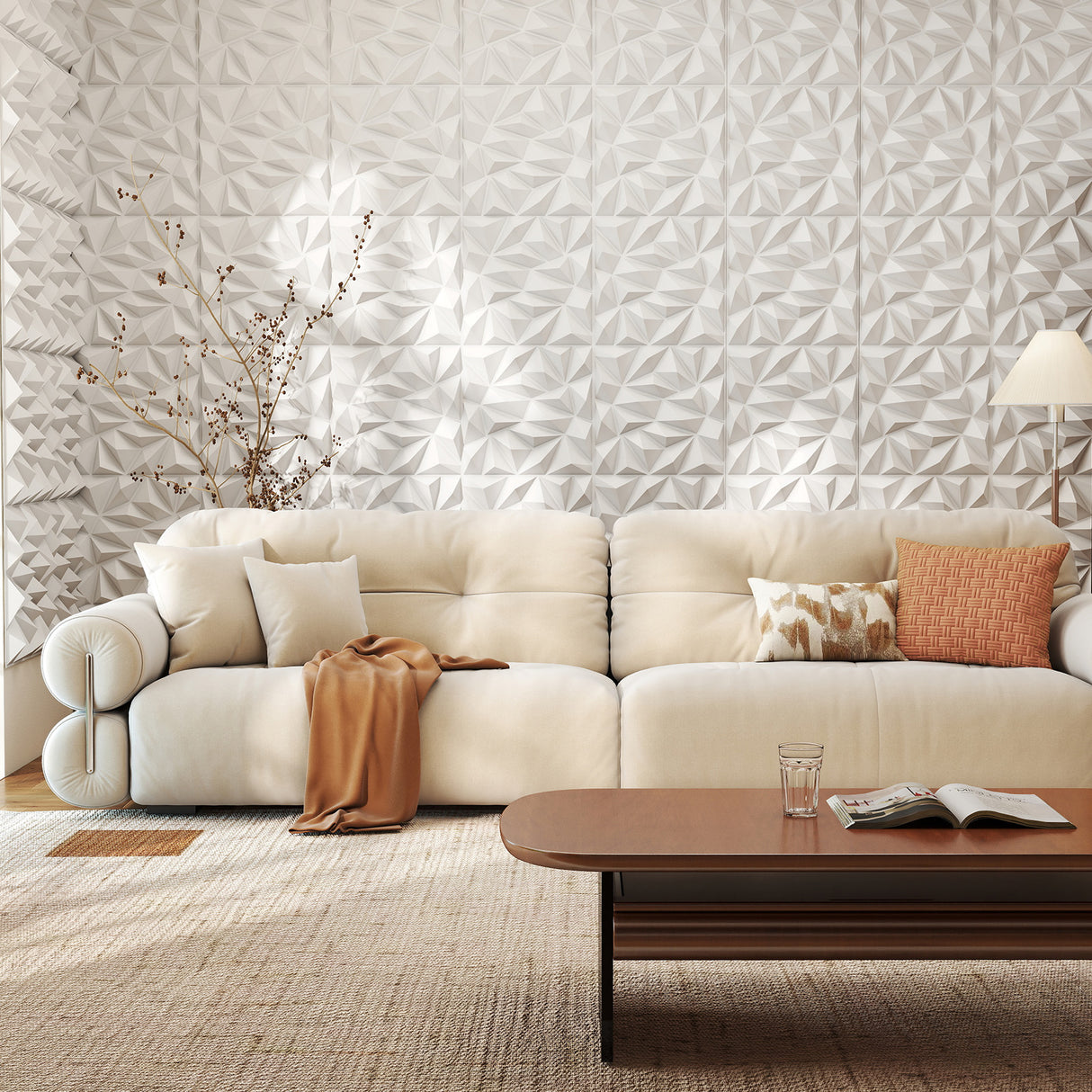 40-Pack 3D Wall Panels with Decorative Diamond Patterns-White
