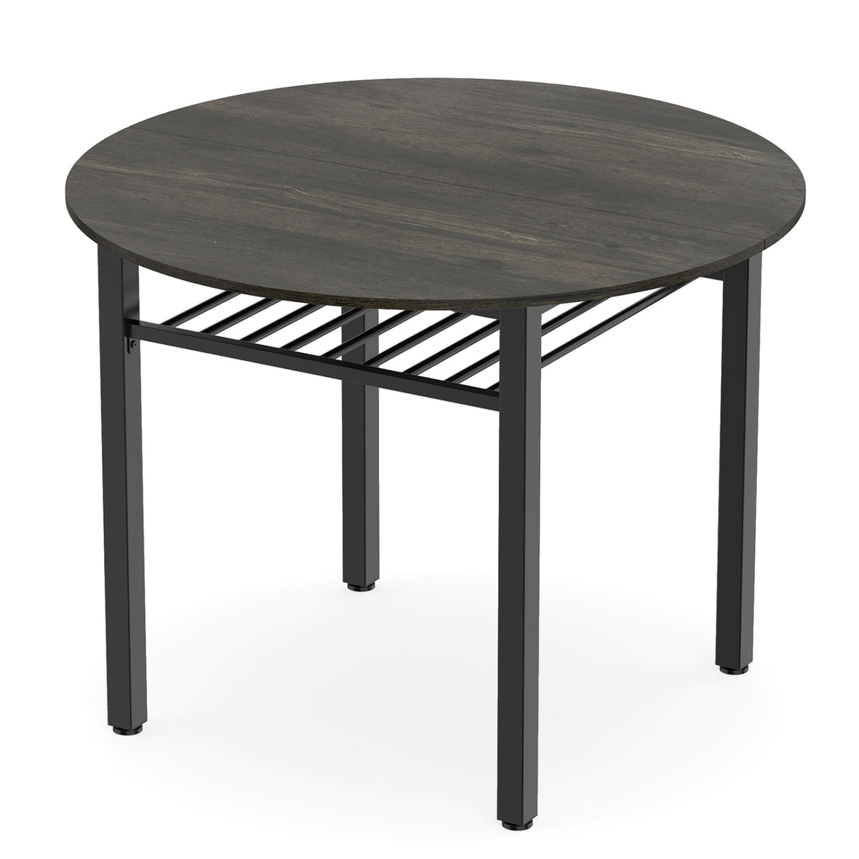 40 Round Kitchen Table with Storage Shelf and Metal Frame for 4 People-Gray