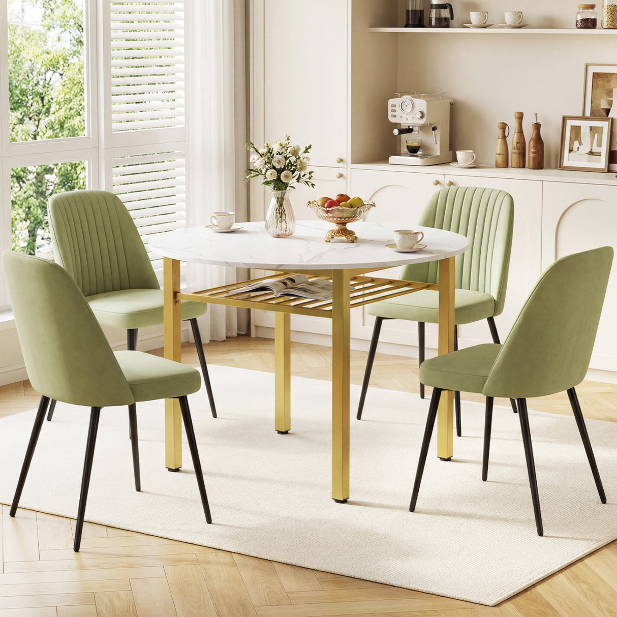40 Round Kitchen Table with Storage Shelf and Metal Frame for 4 People-White