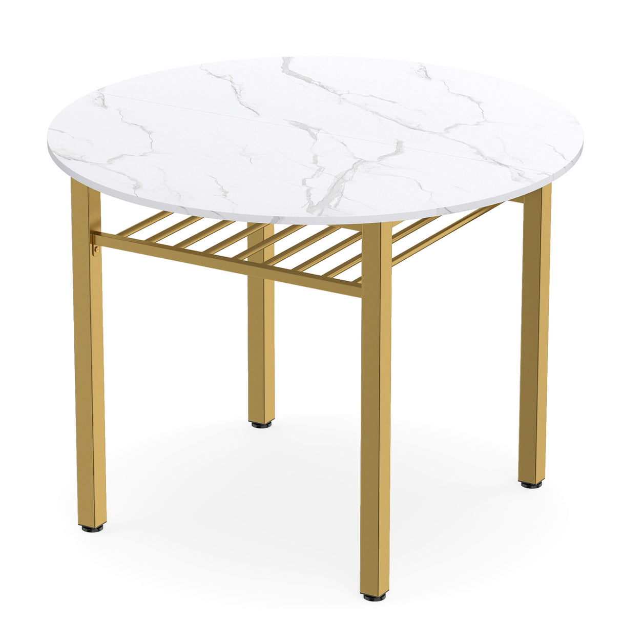 40 Round Kitchen Table with Storage Shelf and Metal Frame for 4 People-White
