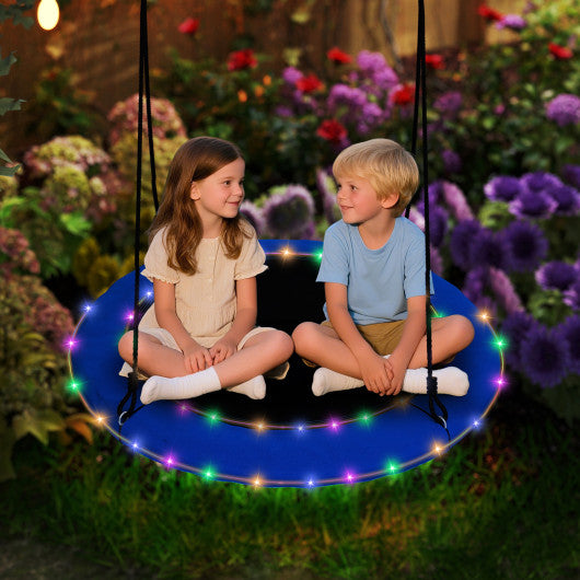 40 Inches Saucer Tree Swing Round with Lights for Kids and Adults-Blue