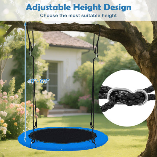 40 Inches Saucer Tree Swing Round with Lights for Kids and Adults-Blue