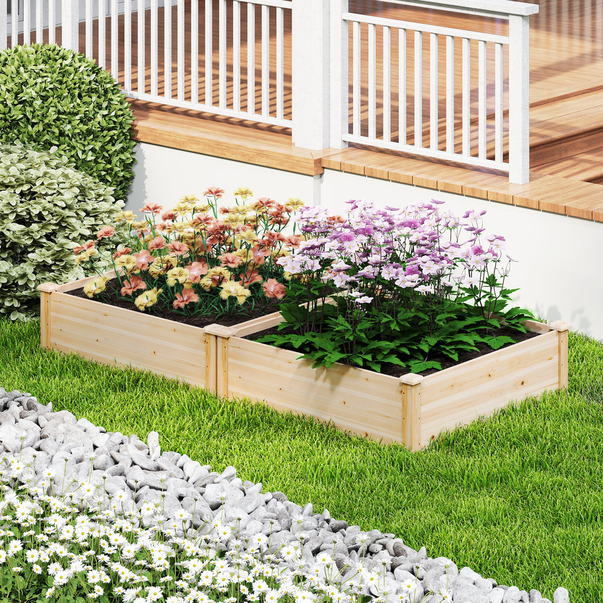 40" x 40" Outdoor Wood Raised Garden Bed-Natural