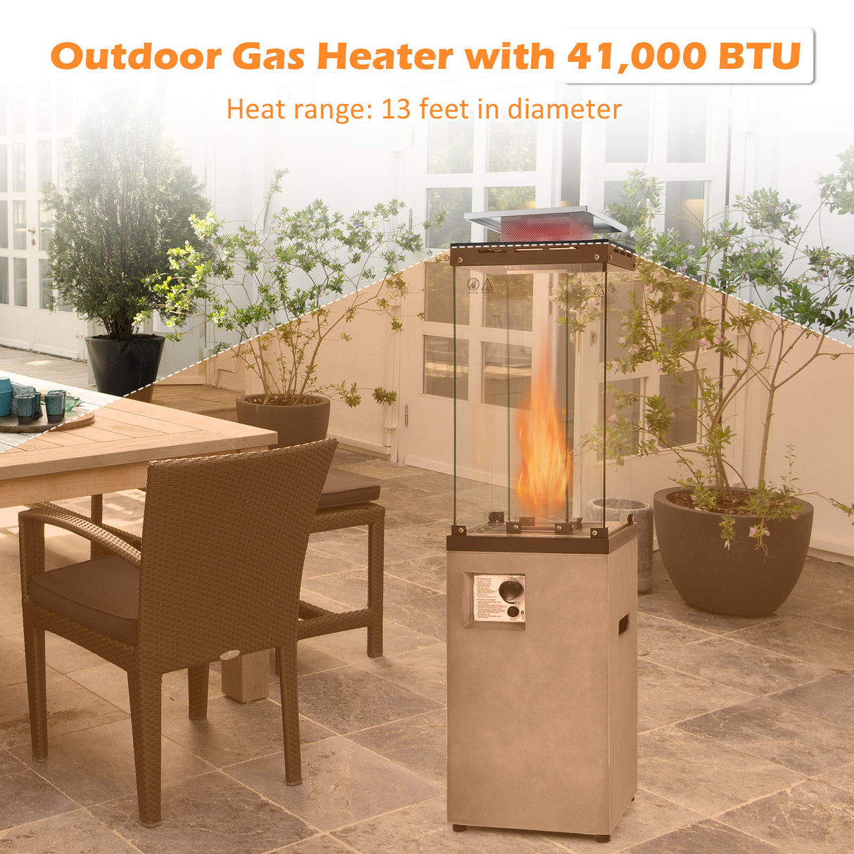 41 000 BTU Propane Patio Heater with Metal Hood-Black
