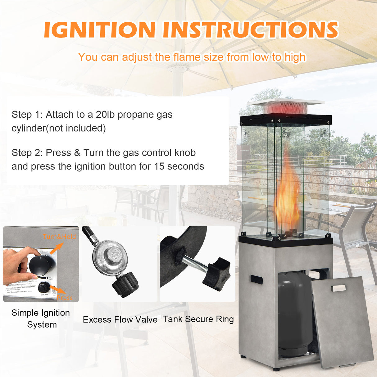 41 000 BTU Propane Patio Heater with Metal Hood-Black