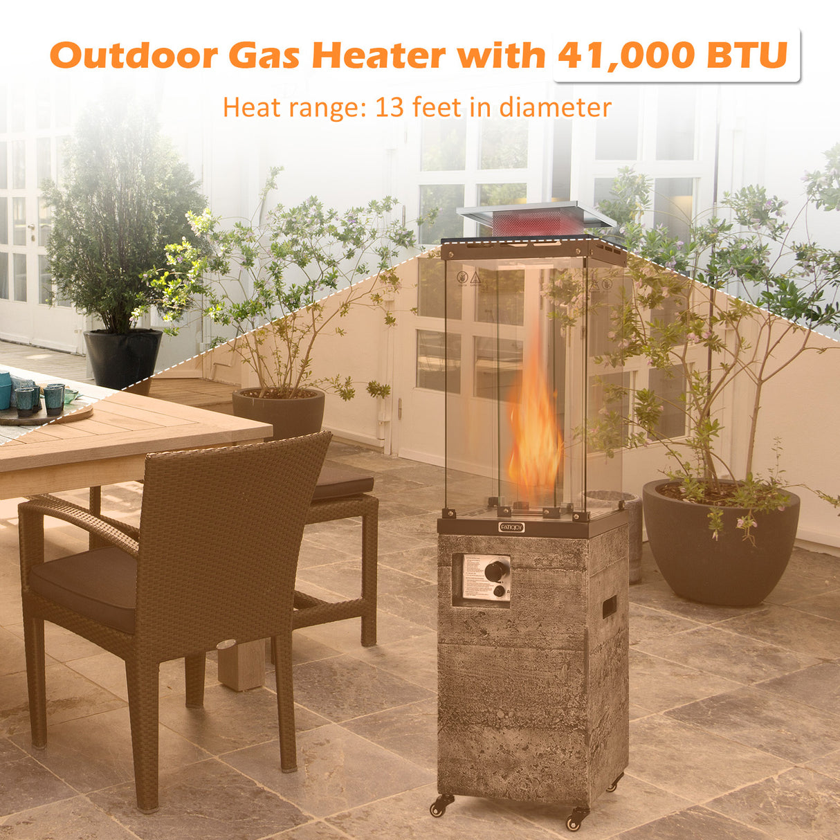 41 000 BTU Propane Patio Heater with Metal Hood-Black