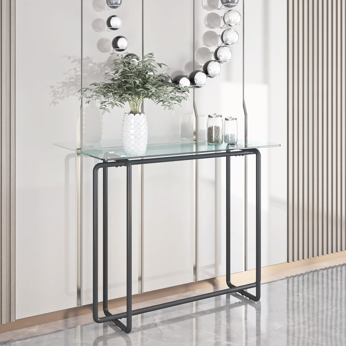 Console Table Single Layer Tempered Glass Rectangular Porch Table Black Leg Double Tempered Glass Tea Table by Couch.com