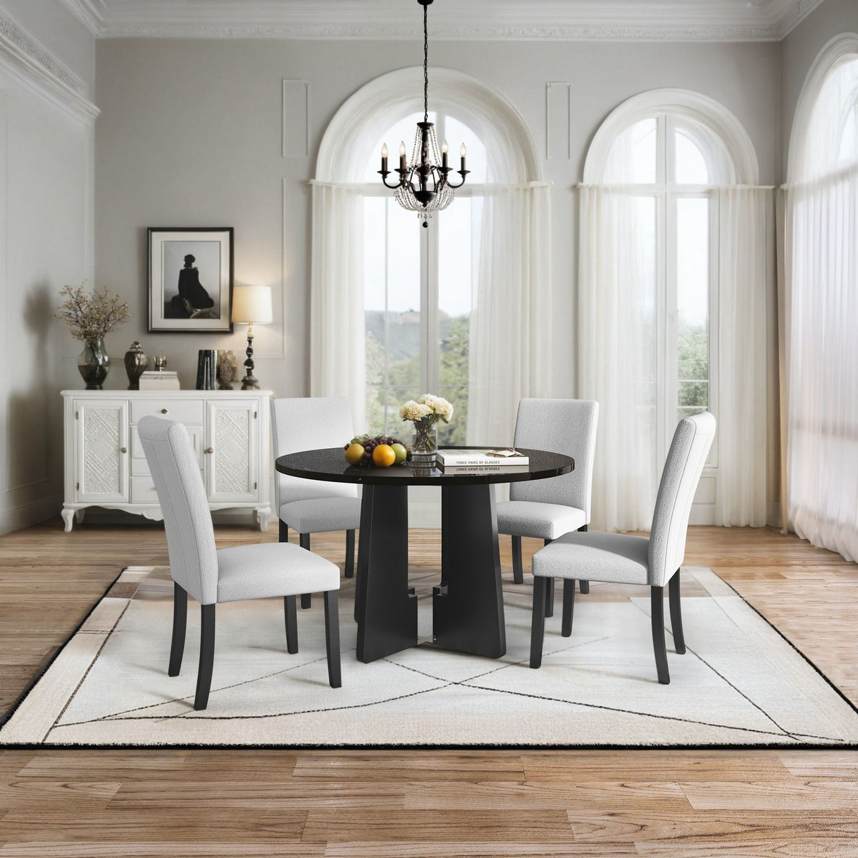 5 Piece Round Dining Table Set, Modern Dining Table And 4 Upholstered Chairs For Dining Room by Couch.com