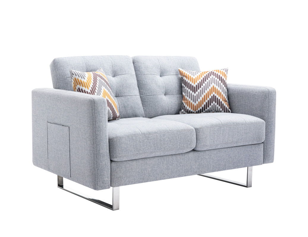 Victoria - Linen Fabric Loveseat With Metal Legs, Side Pockets, And Pillows by Couch.com