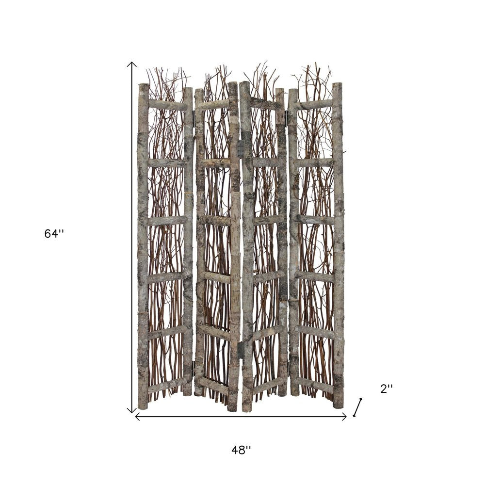 64" Brown Solid Wood Folding Four Panel Screen Room Divider