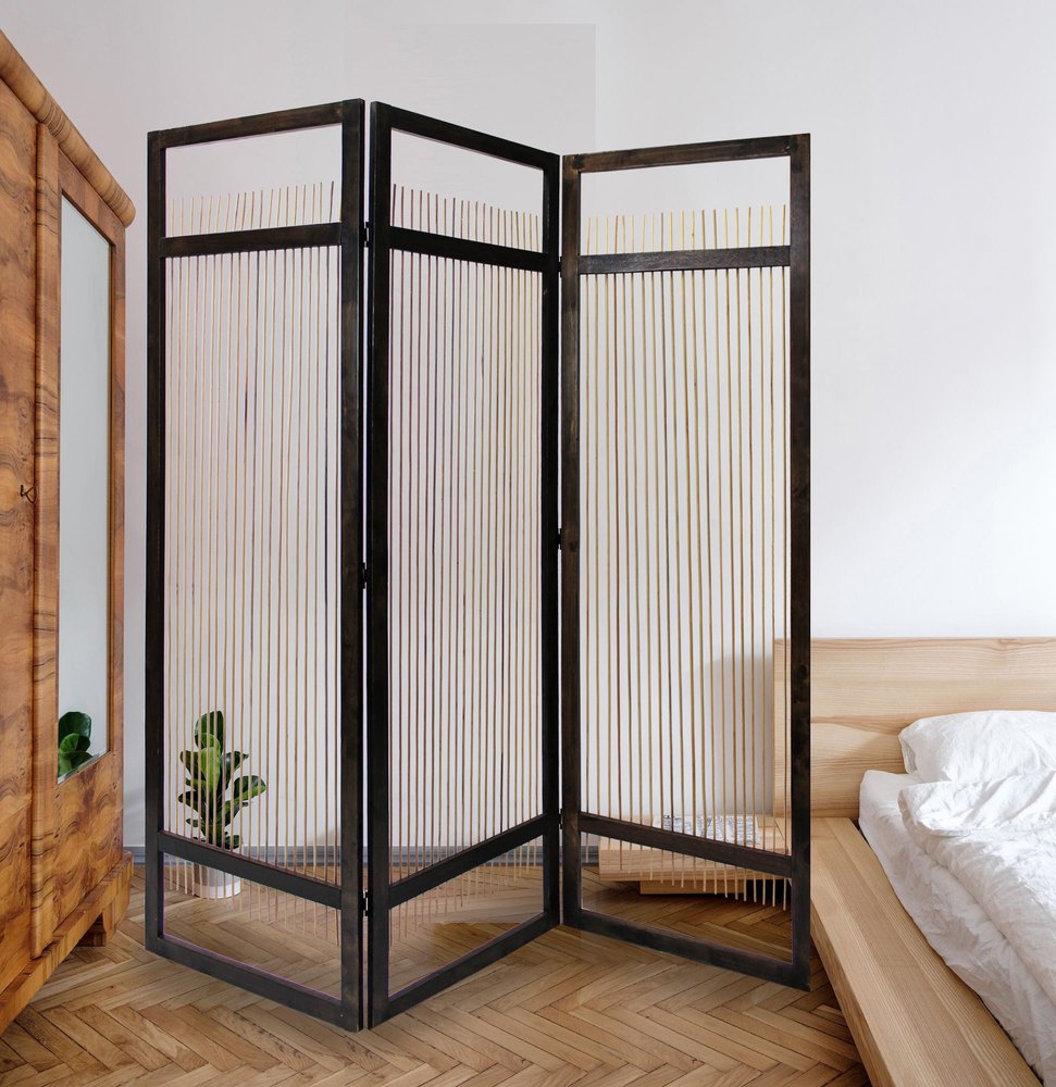 72" Brown Folding Three Panel Screen Room Divider