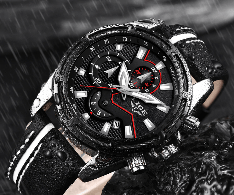 Waterproof Men's Sports Watch With Leather Transparent Belts, Chronometers Day View Perfect Gift
