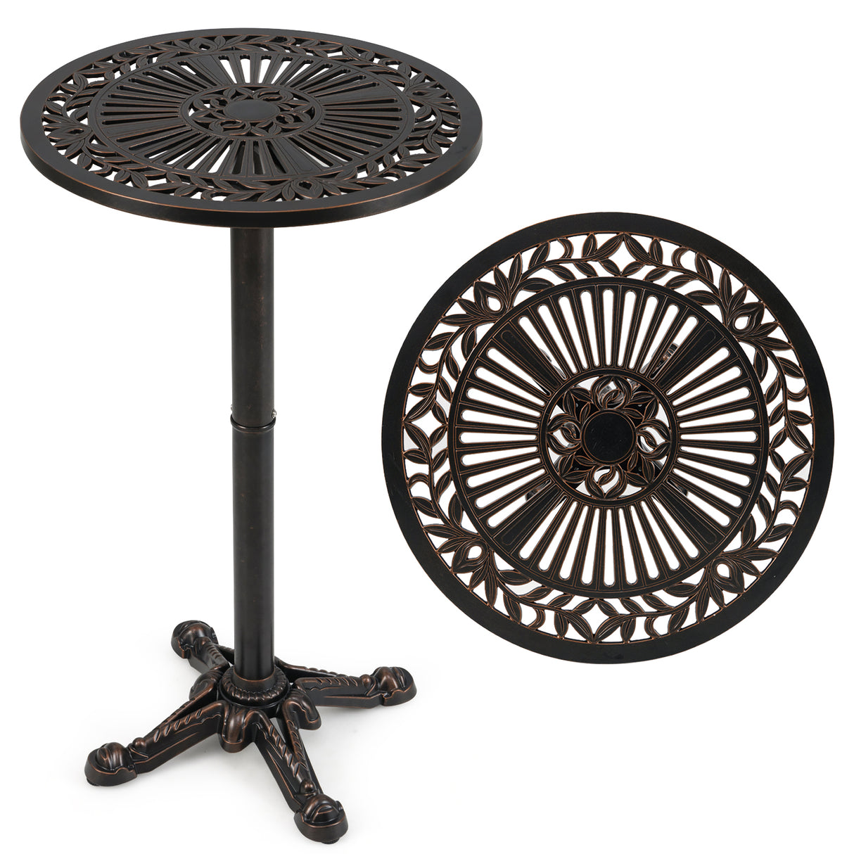 41.5 Inch Patio Round Bar Table Cast Aluminum Bistro Table for Garden-Bronze