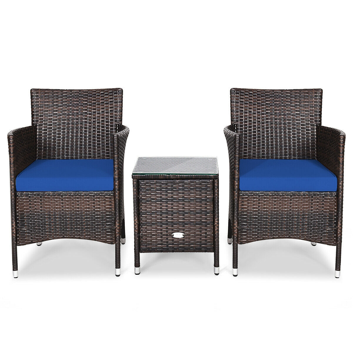 3 Pcs Outdoor Rattan Wicker Furniture Set-Blue