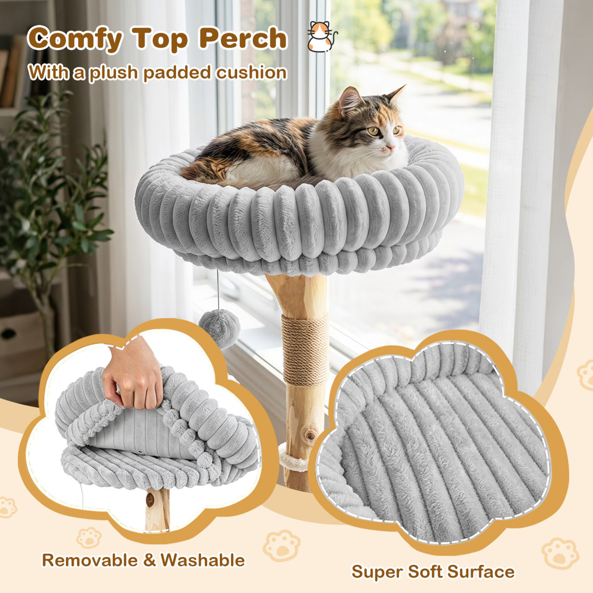 41 Inch Tall Modern Cat Tower with Real Wood Branches Scratching Posts for Indoor-Gray