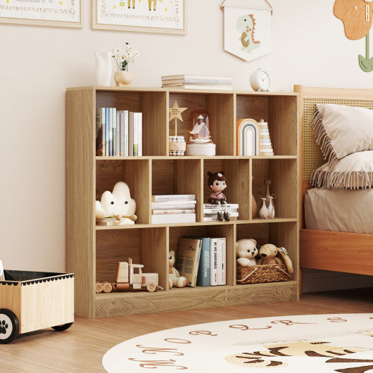 41 inches Wooden Toy Storage Organizer with 10 Cubes for Kids-Natural