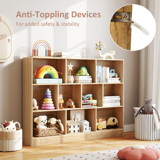 41 inches Wooden Toy Storage Organizer with 10 Cubes for Classroom Daycare Nursery Kindergarten-Natural