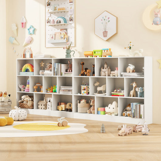 41 inches Wooden Toy Storage Organizer with 10 Cubes for Classroom Daycare Nursery Kindergarten-White