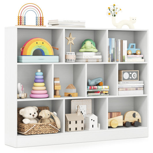 41 inches Wooden Toy Storage Organizer with 10 Cubes for Classroom Daycare Nursery Kindergarten-White