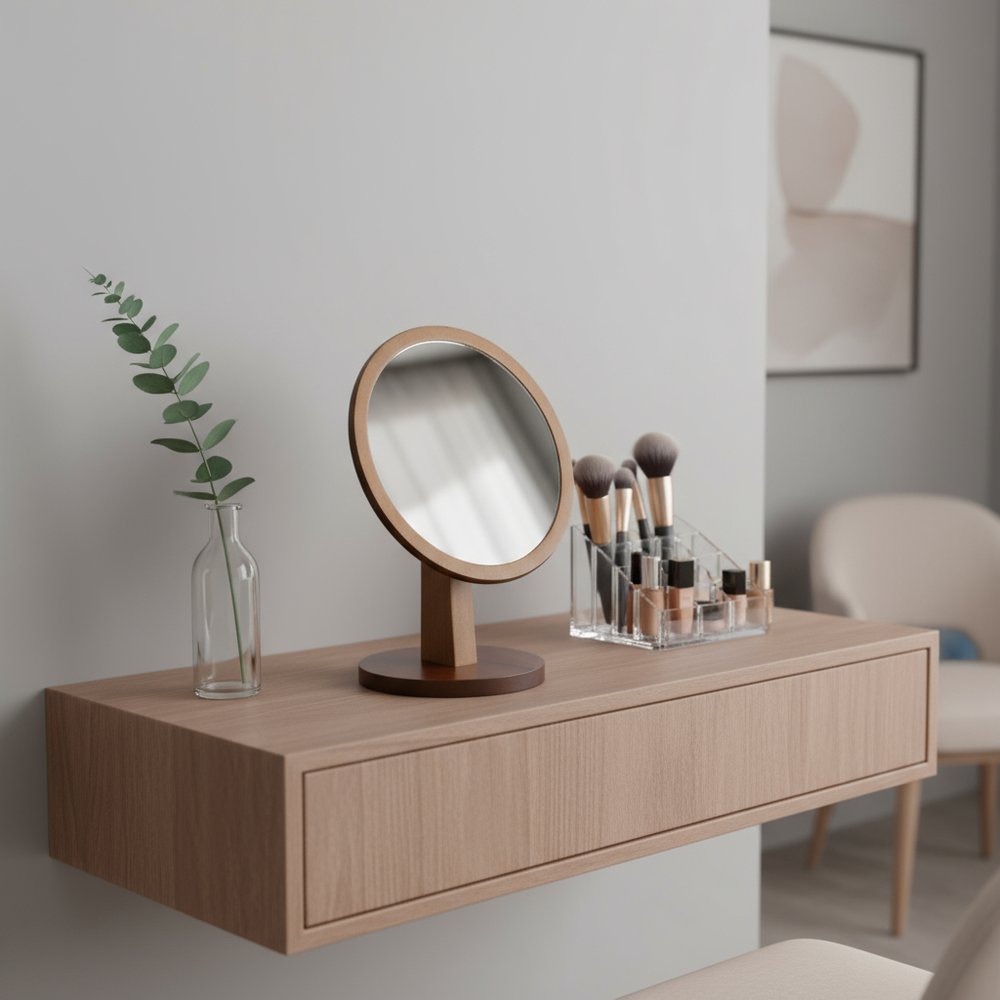 10" Brown Round Framed Makeup Shaving Tabletop Mirror