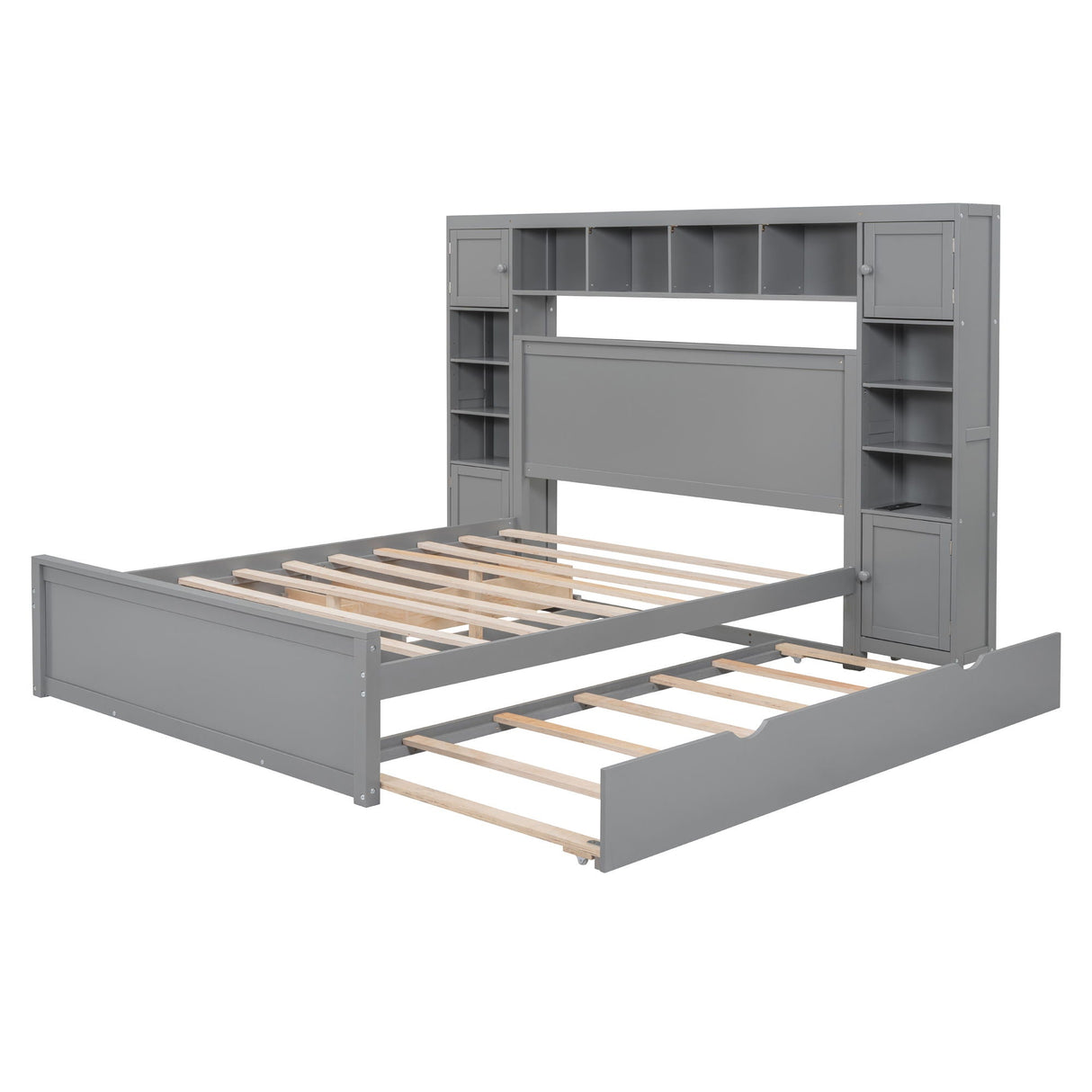 Bed With All In One Cabinet, Shelf And Sockets, Twin Long Trundle by Couch.com