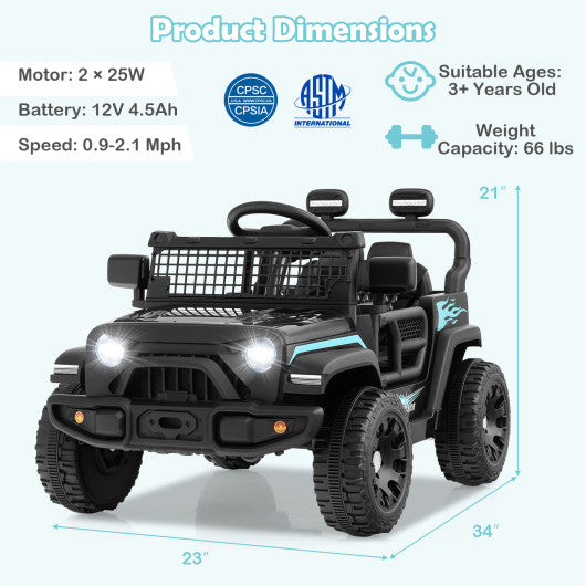 12V Kids Ride on Truck Car Battery Powered Electric Vehicle-Black