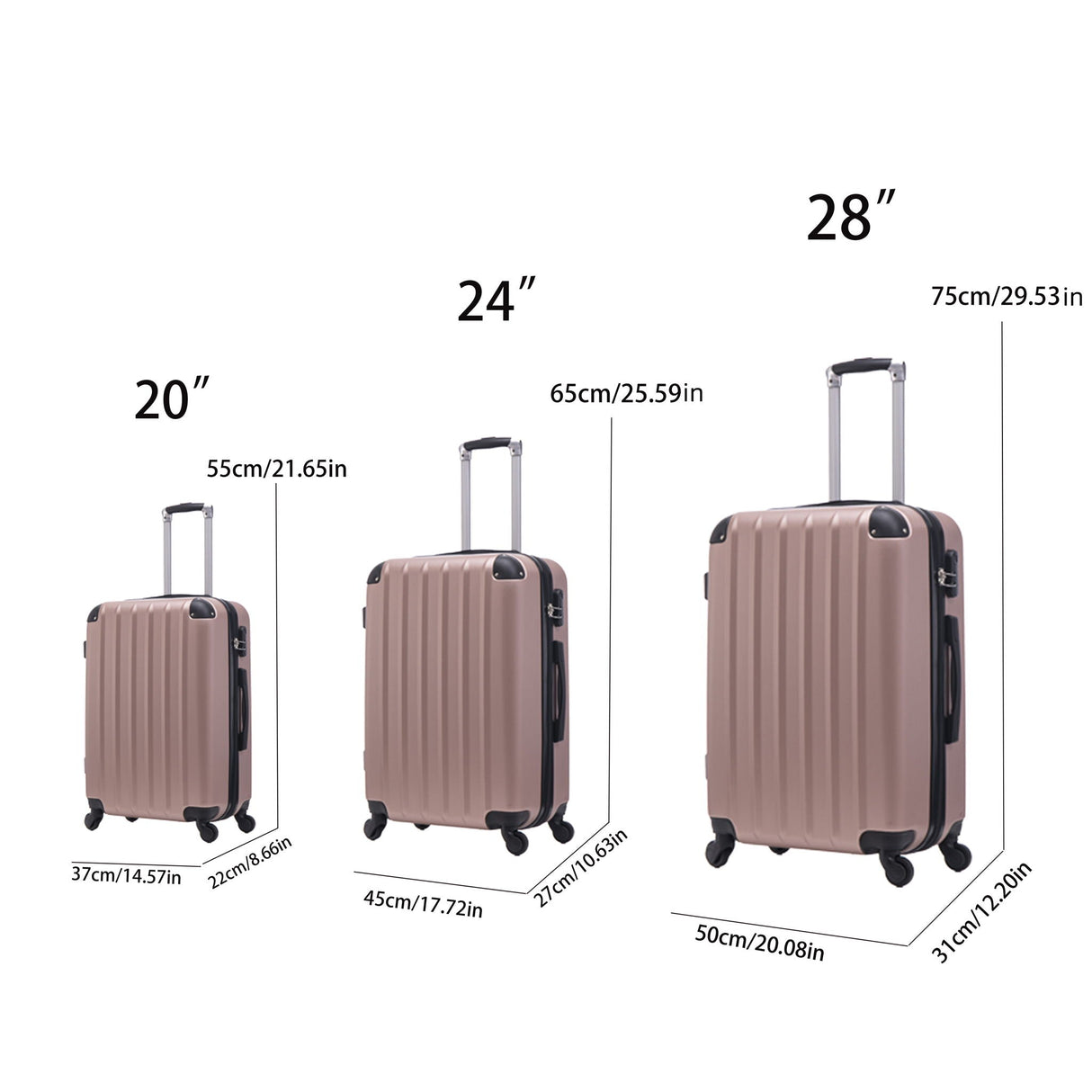3 Piece Hard Luggage Set With Universal Wheels And Luggage Password Lock, 20 / 24 / 28" by Couch.com