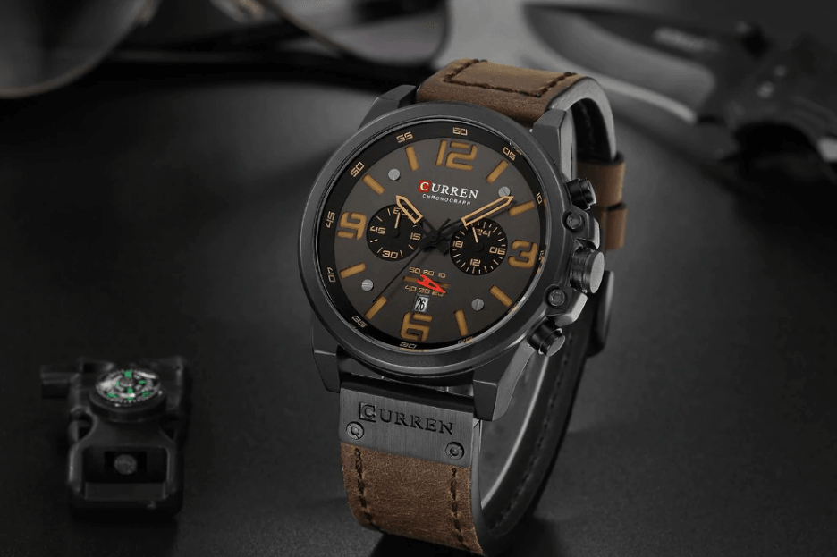 Retro Waterproof Watch With Chronometers Steel Case And Leather Belts Unique Design Excellent Look Perfect Gift For Your Man