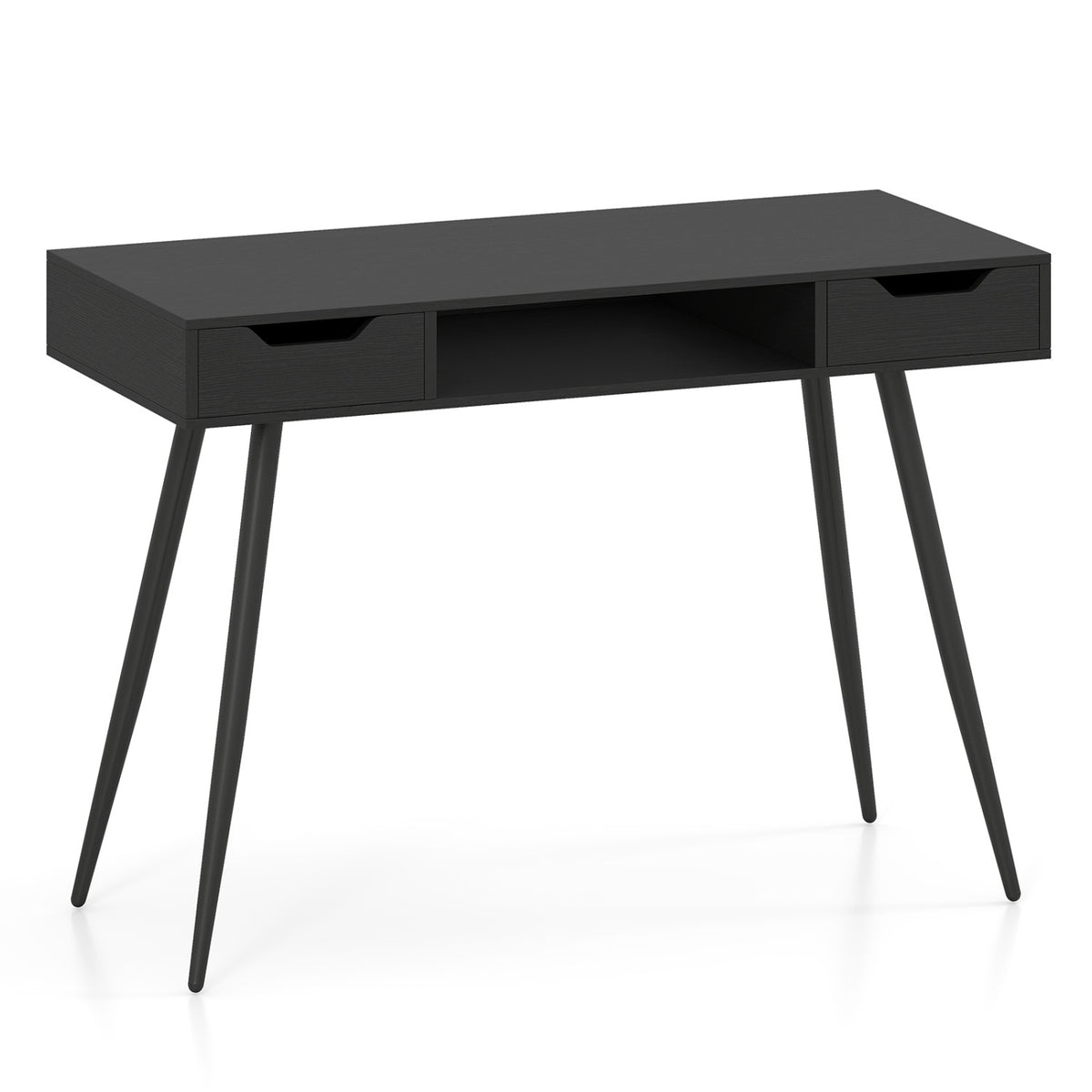 42.5" Mid Century Modern Writing Desk with Metal Leg and Drawers-Black