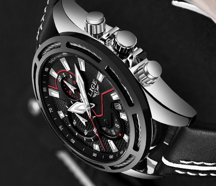 Waterproof Men's Sports Watch With Leather Transparent Belts, Chronometers Day View Perfect Gift