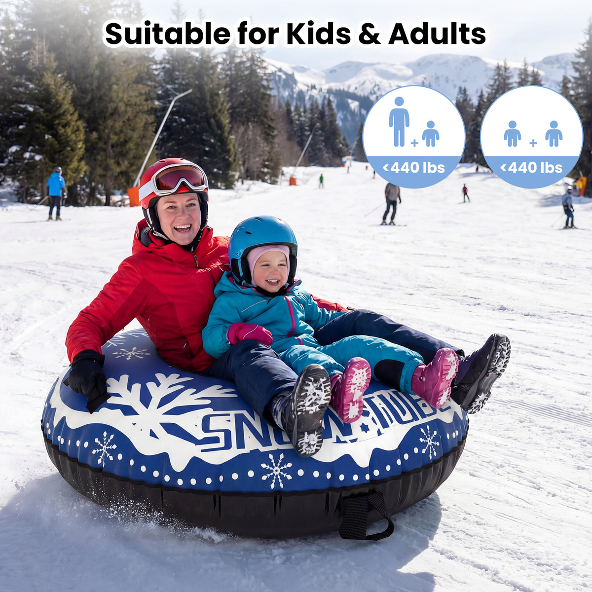 42" Heavy-duty Inflatable Snow Tube with Detachable Tow Strap-Blue