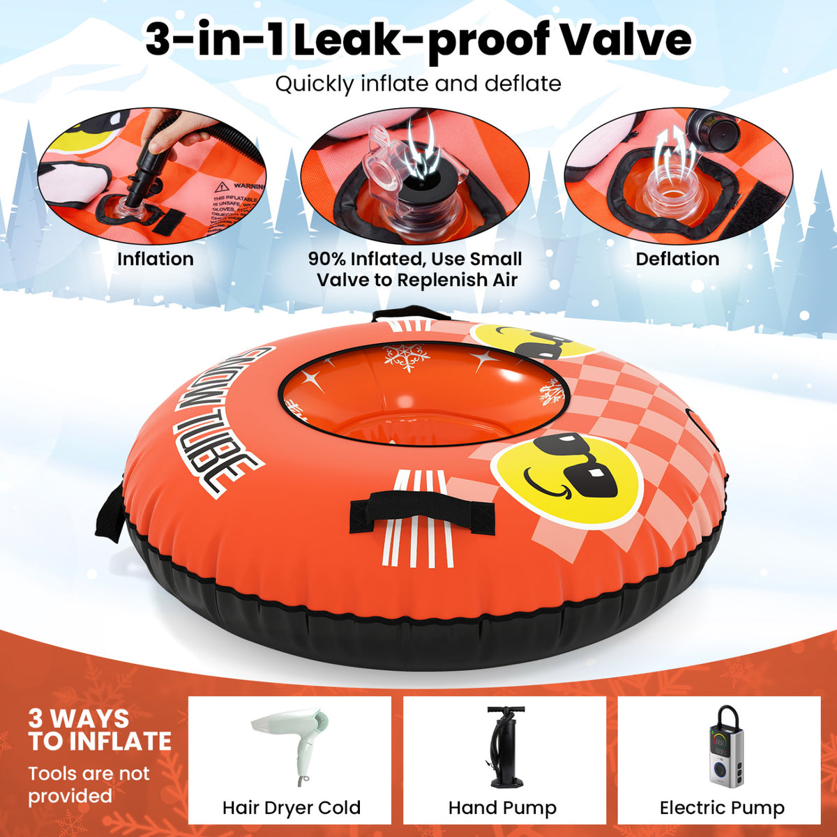 42" Heavy-duty Inflatable Snow Tube with Detachable Tow Strap-Orange