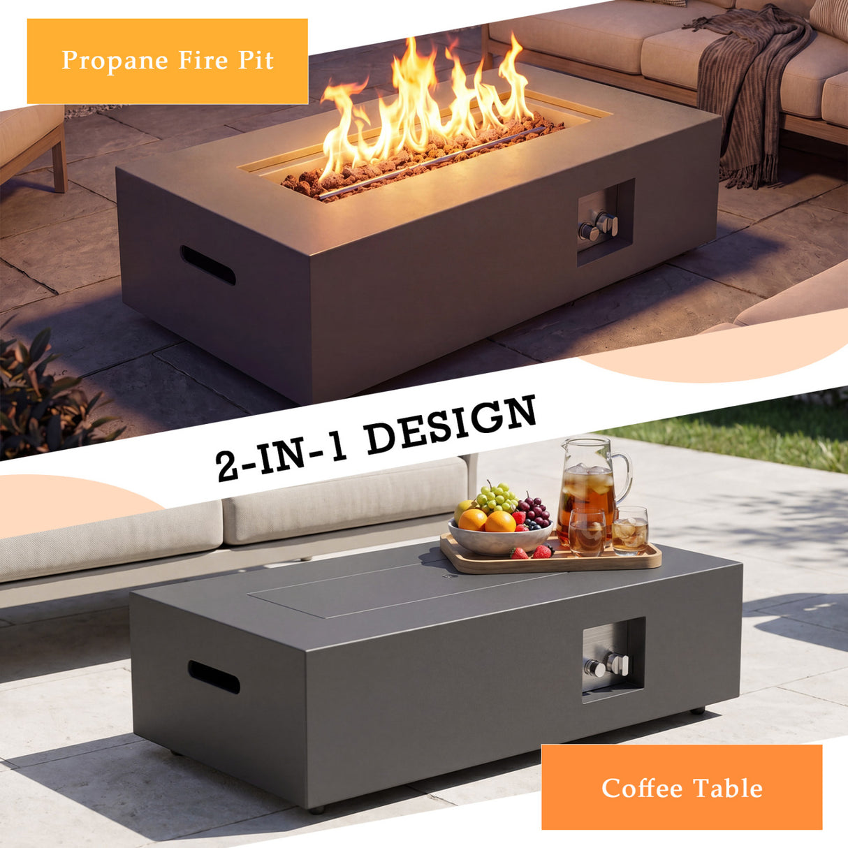 42 Inch 50 000 BTU Outdoor Rectangular Fire Table with Tank Holder
